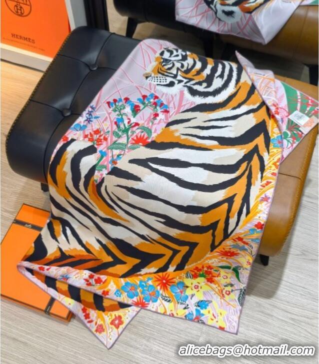 Luxury Cheap Hermes Tiger Tyger Silk Square Scarf 90x90cm 1175 Pink 2025