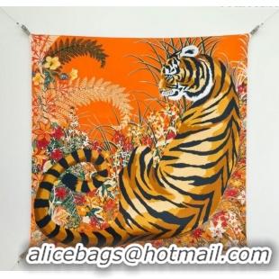 Luxury Cheap Hermes Tiger Tyger Silk Square Scarf 90x90cm 1175 Orange 2025