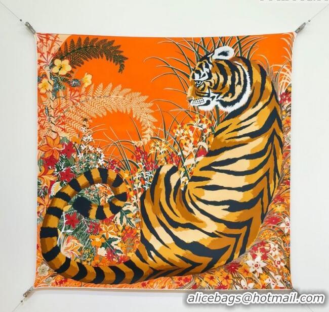 Luxury Cheap Hermes Tiger Tyger Silk Square Scarf 90x90cm 1175 Orange 2025