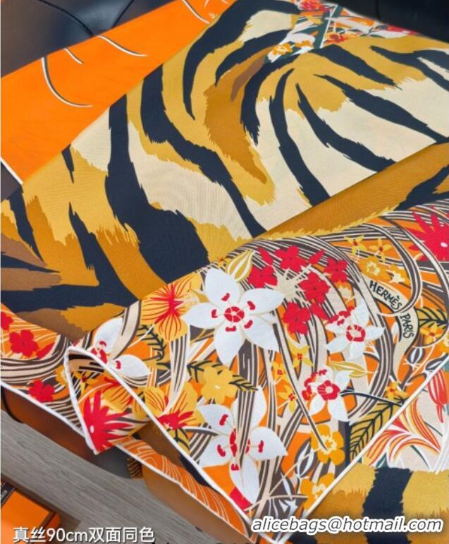 Luxury Cheap Hermes Tiger Tyger Silk Square Scarf 90x90cm 1175 Orange 2025