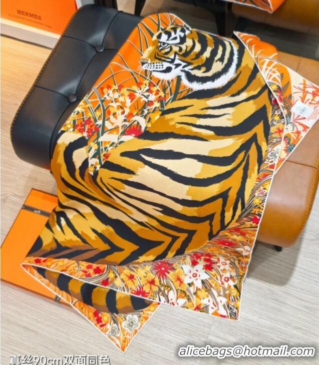 Luxury Cheap Hermes Tiger Tyger Silk Square Scarf 90x90cm 1175 Orange 2025