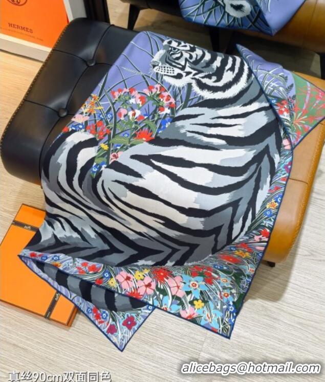Market Sells Hermes Tiger Tyger Silk Square Scarf 90x90cm 1175 Blue 2025