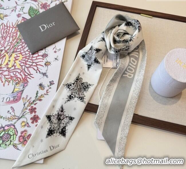 Original Cheap Dior Silk Star Bandeau Scarf 6x100cm DR111185 Grey 2025