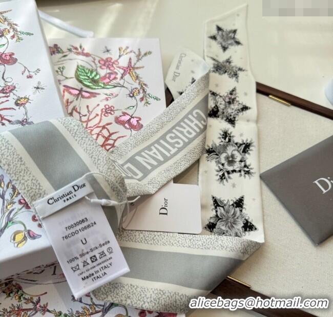 Original Cheap Dior Silk Star Bandeau Scarf 6x100cm DR111185 Grey 2025