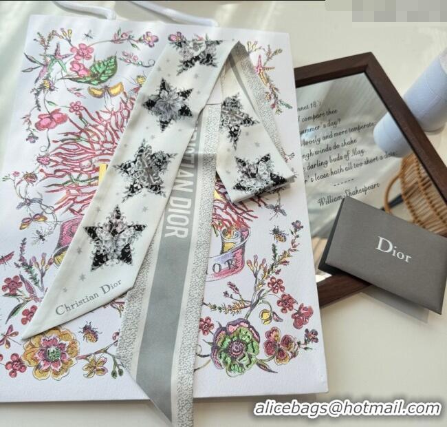 Original Cheap Dior Silk Star Bandeau Scarf 6x100cm DR111185 Grey 2025