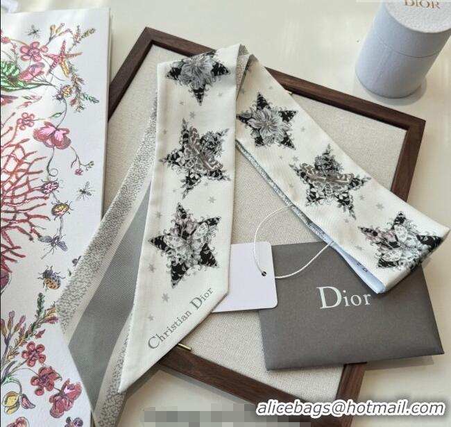 Original Cheap Dior Silk Star Bandeau Scarf 6x100cm DR111185 Grey 2025
