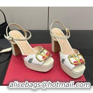Good Quality Valentino VLogo Signature Cherryfic Platform Sandals in Canvas and Leather White 1028002