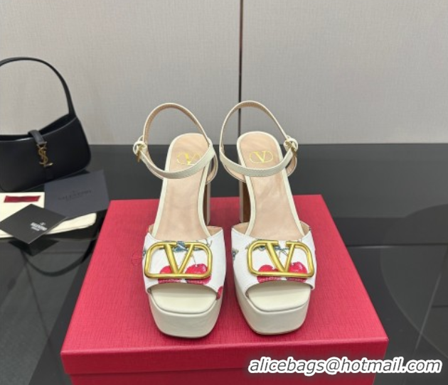 Good Quality Valentino VLogo Signature Cherryfic Platform Sandals in Canvas and Leather White 1028002