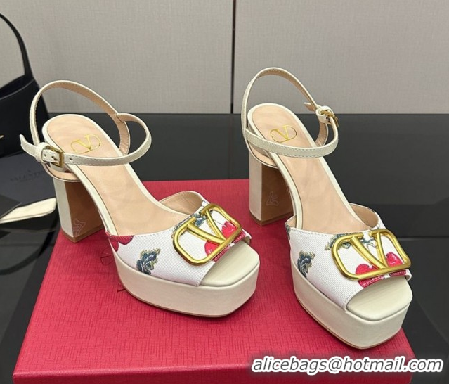 Good Quality Valentino VLogo Signature Cherryfic Platform Sandals in Canvas and Leather White 1028002