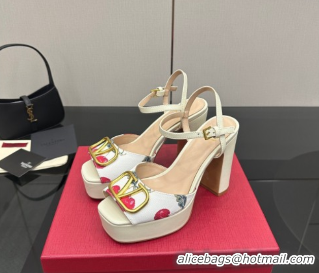 Good Quality Valentino VLogo Signature Cherryfic Platform Sandals in Canvas and Leather White 1028002