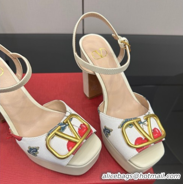 Good Quality Valentino VLogo Signature Cherryfic Platform Sandals in Canvas and Leather White 1028002