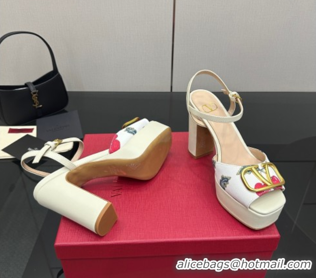 Good Quality Valentino VLogo Signature Cherryfic Platform Sandals in Canvas and Leather White 1028002
