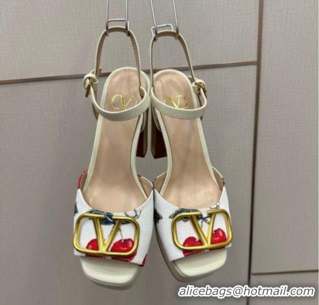 Good Quality Valentino VLogo Signature Cherryfic Platform Sandals in Canvas and Leather White 1028002
