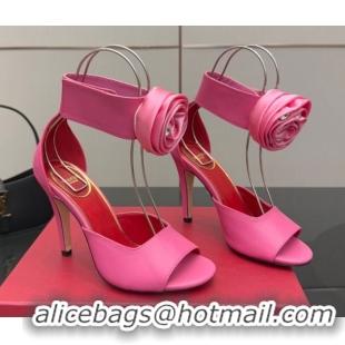 Top Grade Valentino Drip Rose Heel Sandals 10.5cm in Calfskin Leather Pink 1028006