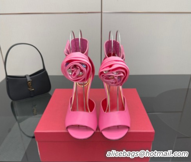 Top Grade Valentino Drip Rose Heel Sandals 10.5cm in Calfskin Leather Pink 1028006
