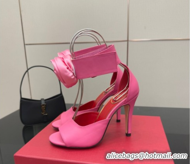 Top Grade Valentino Drip Rose Heel Sandals 10.5cm in Calfskin Leather Pink 1028006