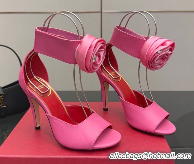 Top Grade Valentino Drip Rose Heel Sandals 10.5cm in Calfskin Leather Pink 1028006