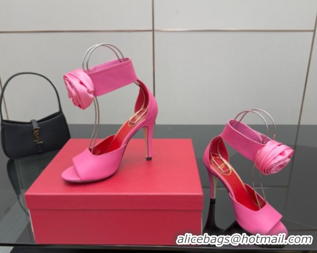 Top Grade Valentino Drip Rose Heel Sandals 10.5cm in Calfskin Leather Pink 1028006