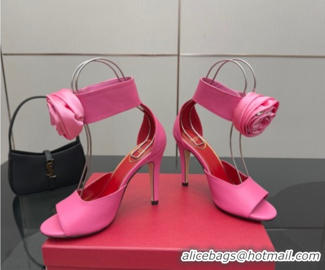 Top Grade Valentino Drip Rose Heel Sandals 10.5cm in Calfskin Leather Pink 1028006
