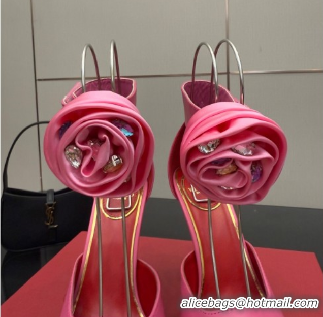 Top Grade Valentino Drip Rose Heel Sandals 10.5cm in Calfskin Leather Pink 1028006