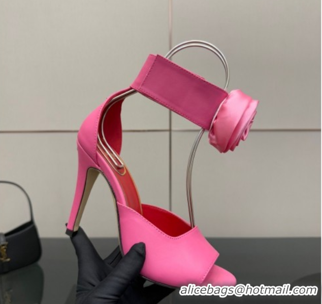 Top Grade Valentino Drip Rose Heel Sandals 10.5cm in Calfskin Leather Pink 1028006