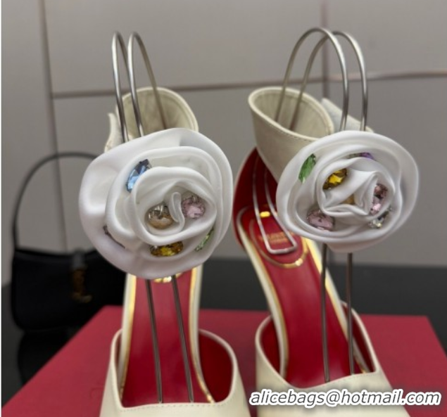 Good Looking Valentino Drip Rose Heel Sandals 10.5cm in Calfskin Leather White 1028007