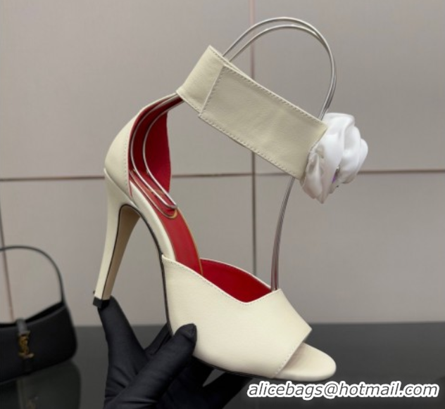 Good Looking Valentino Drip Rose Heel Sandals 10.5cm in Calfskin Leather White 1028007