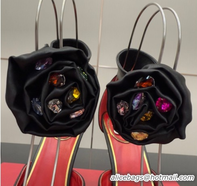 Top Design Valentino Drip Rose Heel Sandals 10.5cm in Calfskin Leather Black 1028008