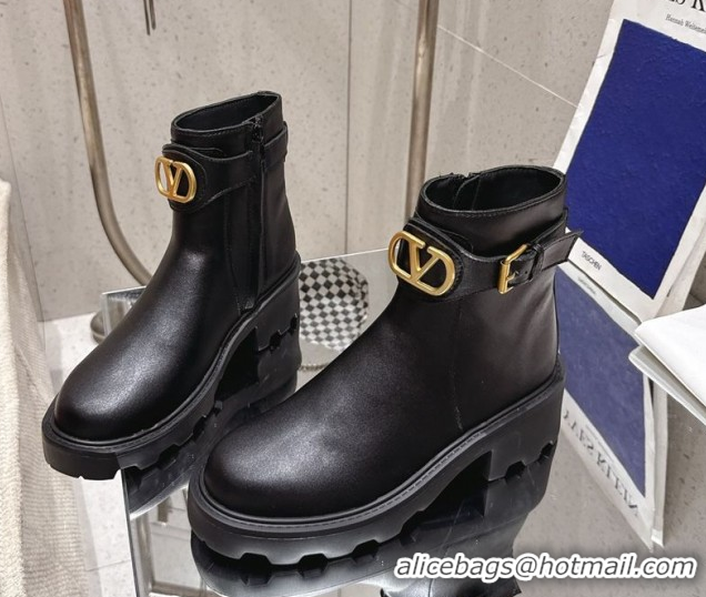 Unique Style Valentino VLogo Signature Strap Heel Ankle Boots 5.5cm in Calfskin Leather Black 1028009