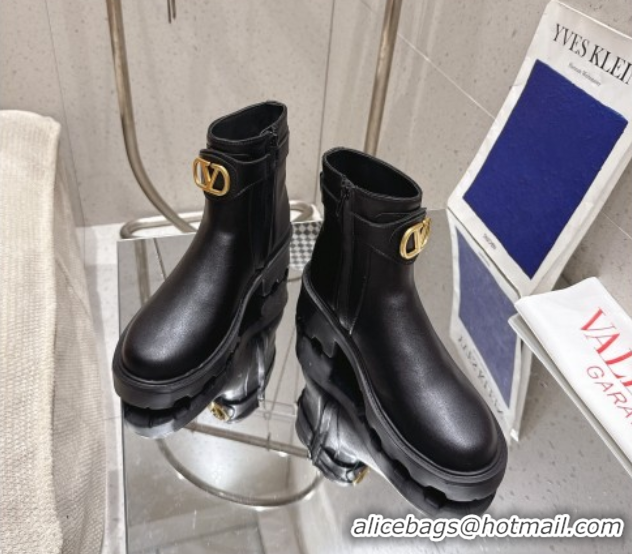 Unique Style Valentino VLogo Signature Strap Heel Ankle Boots 5.5cm in Calfskin Leather Black 1028009