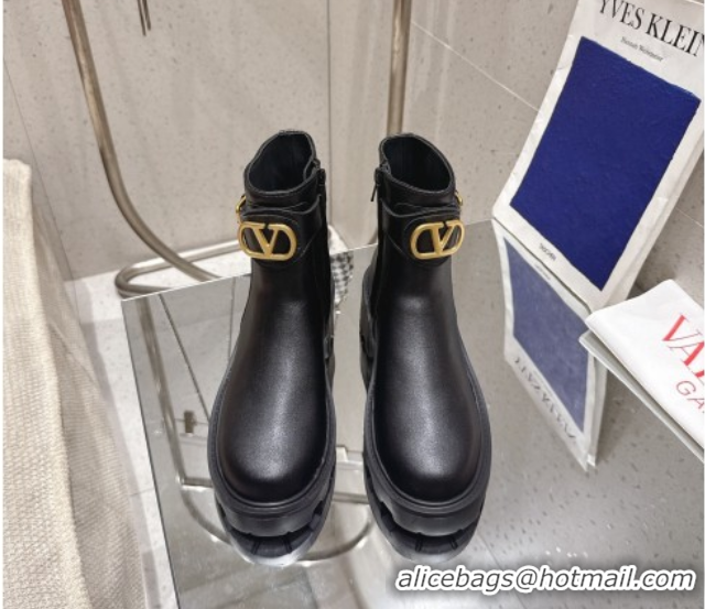 Unique Style Valentino VLogo Signature Strap Heel Ankle Boots 5.5cm in Calfskin Leather Black 1028009