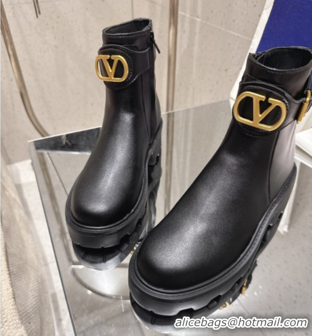 Unique Style Valentino VLogo Signature Strap Heel Ankle Boots 5.5cm in Calfskin Leather Black 1028009