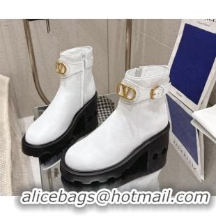 Top Grade Valentino VLogo Signature Strap Heel Ankle Boots 5.5cm in Calfskin Leather White 1028010