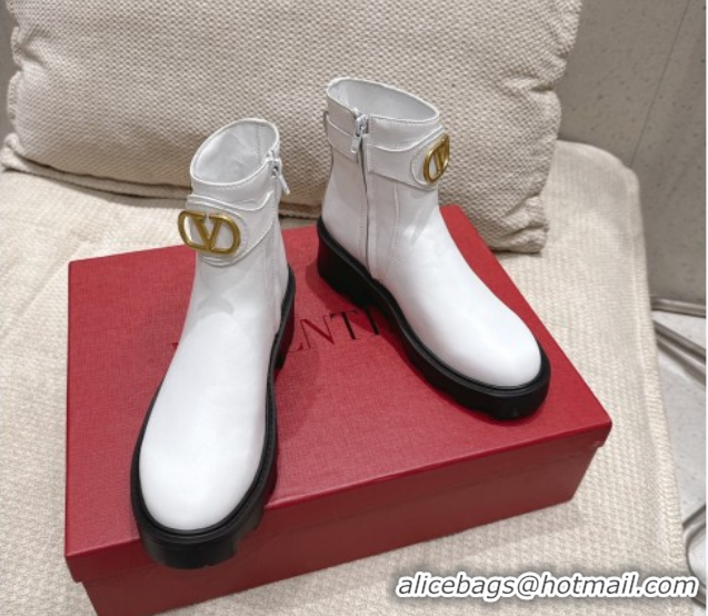 Top Grade Valentino VLogo Signature Strap Heel Ankle Boots 5.5cm in Calfskin Leather White 1028010