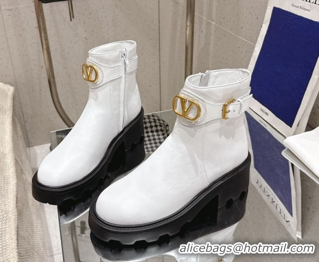 Top Grade Valentino VLogo Signature Strap Heel Ankle Boots 5.5cm in Calfskin Leather White 1028010