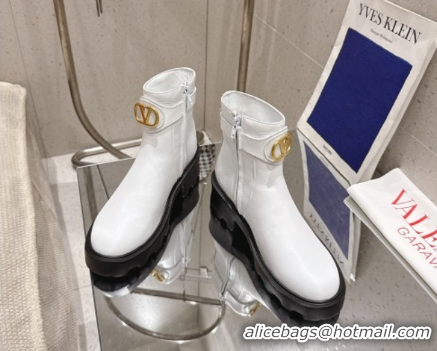 Top Grade Valentino VLogo Signature Strap Heel Ankle Boots 5.5cm in Calfskin Leather White 1028010