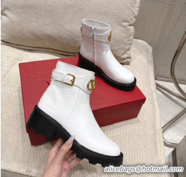Top Grade Valentino VLogo Signature Strap Heel Ankle Boots 5.5cm in Calfskin Leather White 1028010