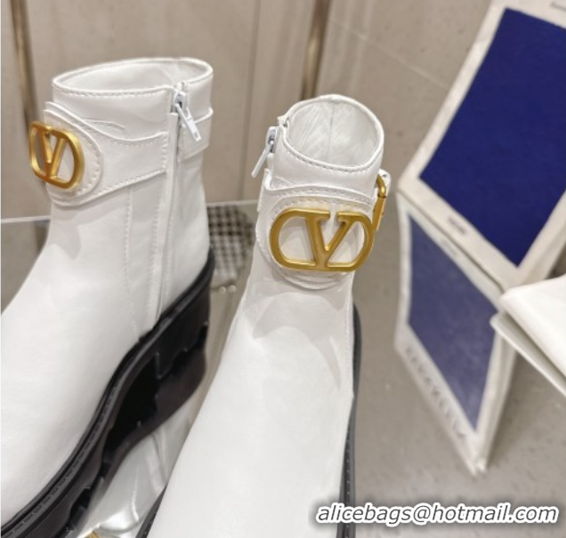 Top Grade Valentino VLogo Signature Strap Heel Ankle Boots 5.5cm in Calfskin Leather White 1028010