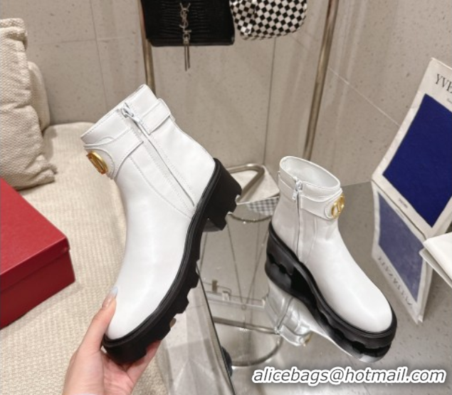 Top Grade Valentino VLogo Signature Strap Heel Ankle Boots 5.5cm in Calfskin Leather White 1028010