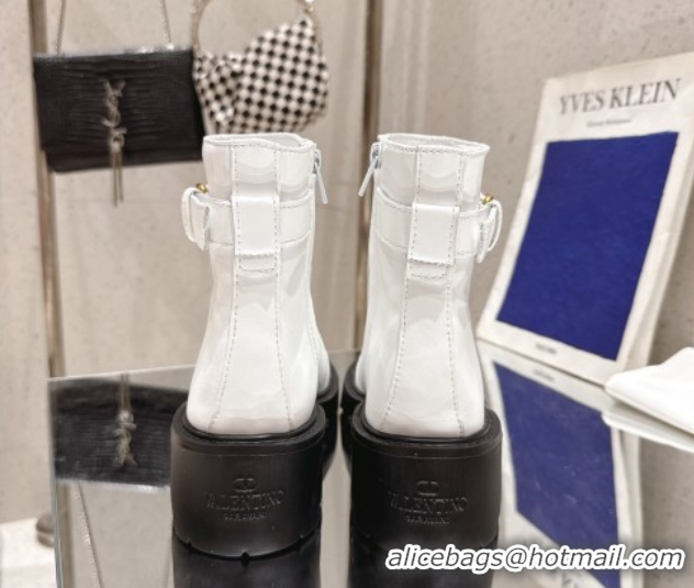 Top Grade Valentino VLogo Signature Strap Heel Ankle Boots 5.5cm in Calfskin Leather White 1028010