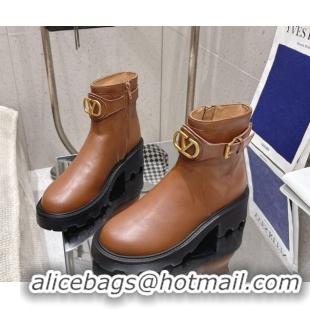 Popular Style Valentino VLogo Signature Strap Heel Ankle Boots 5.5cm in Calfskin Leather Brown 1028011