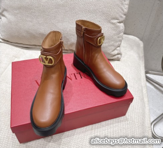 Popular Style Valentino VLogo Signature Strap Heel Ankle Boots 5.5cm in Calfskin Leather Brown 1028011