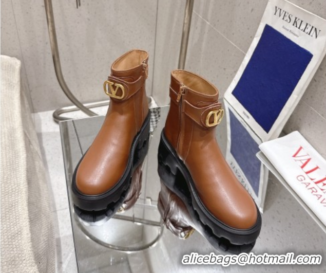Popular Style Valentino VLogo Signature Strap Heel Ankle Boots 5.5cm in Calfskin Leather Brown 1028011