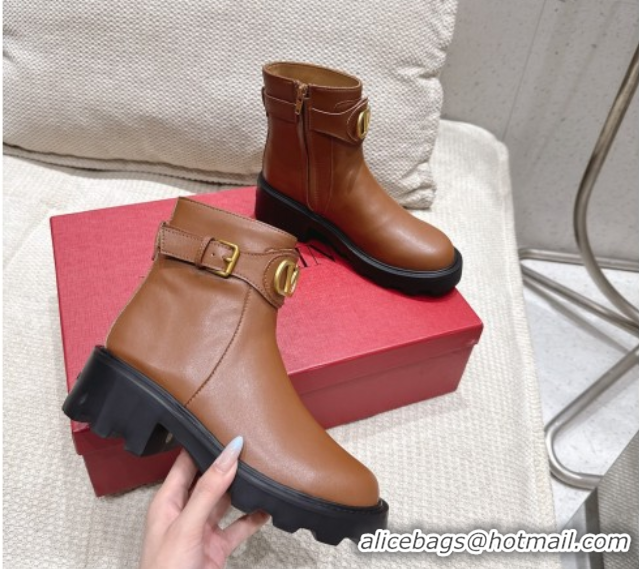 Popular Style Valentino VLogo Signature Strap Heel Ankle Boots 5.5cm in Calfskin Leather Brown 1028011
