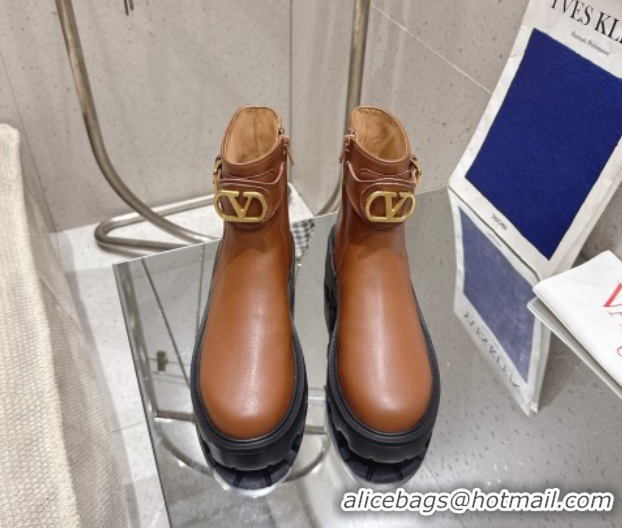 Popular Style Valentino VLogo Signature Strap Heel Ankle Boots 5.5cm in Calfskin Leather Brown 1028011