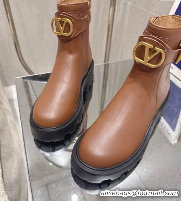 Popular Style Valentino VLogo Signature Strap Heel Ankle Boots 5.5cm in Calfskin Leather Brown 1028011