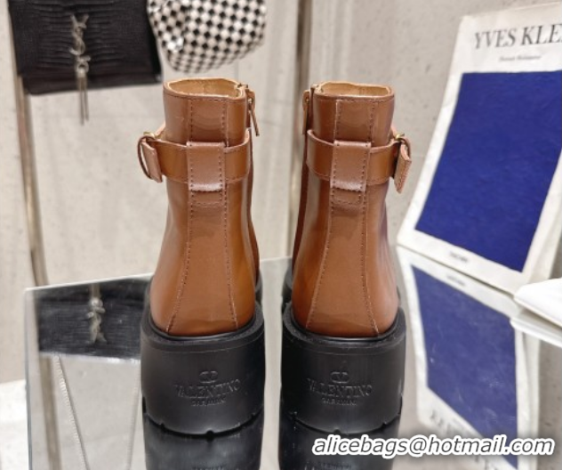 Popular Style Valentino VLogo Signature Strap Heel Ankle Boots 5.5cm in Calfskin Leather Brown 1028011
