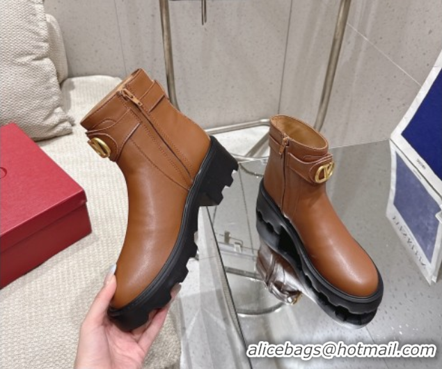Popular Style Valentino VLogo Signature Strap Heel Ankle Boots 5.5cm in Calfskin Leather Brown 1028011