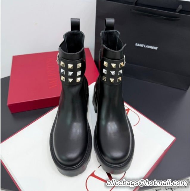 Best Product Valentino Rockstud Strap Heel Ankle Boots 5.5cm in Calfskin Leather Brown 1028018