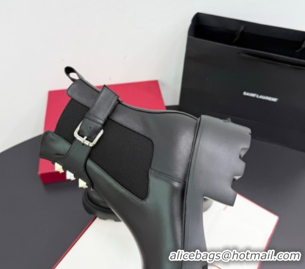 Best Product Valentino Rockstud Strap Heel Ankle Boots 5.5cm in Calfskin Leather Brown 1028018